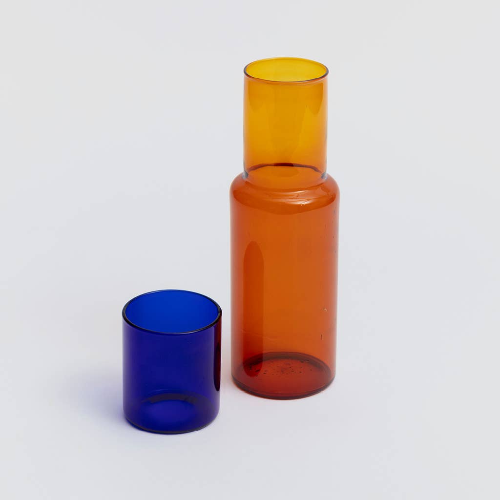  Block Design Duo Tone Glass Carafe: Amber/Cobalt 13307160 The Green Thumb Club